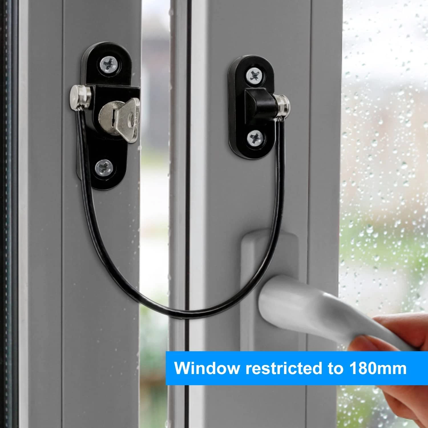 قفل كابل للنافذة مع المفتاح، 5 قطع- أسود